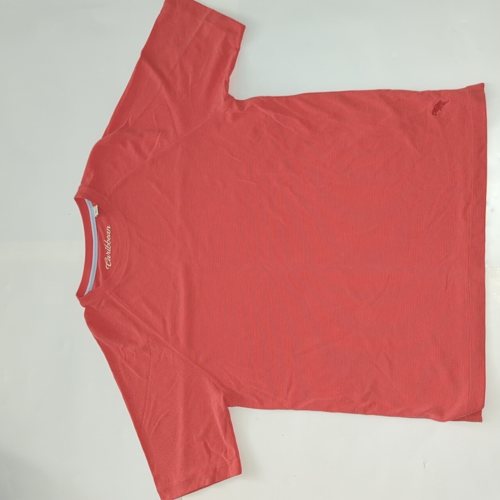 Mens coral salmon Caribbean stripe shirt